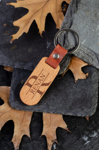 Kişiye Özel İsimli El Yapımı Hakiki Deri Kiremit Anahtarlık - Grain Minimal