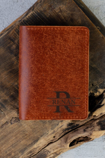 Kişiye Özel İsimli El Yapımı Hakiki Deri Kiremit Cüzdan Kartlık - Grain Slim