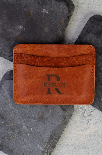Kişiye Özel İsimli El Yapımı Hakiki Deri Kiremit Kartlık - Grain Minimal