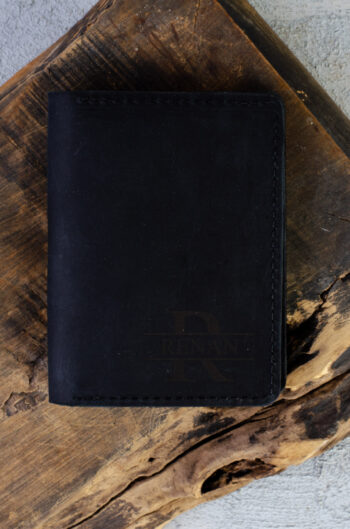 Kişiye Özel İsimli El Yapımı Hakiki Deri Siyah Cüzdan Kartlık - Grain Slim