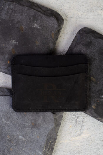 Kişiye Özel İsimli El Yapımı Hakiki Deri Siyah Kartlık - Grain Minimal