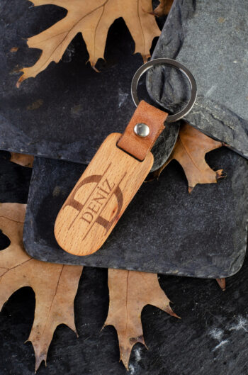 Kişiye Özel İsimli El Yapımı Hakiki Deri Taba Anahtarlık - Grain Minimal