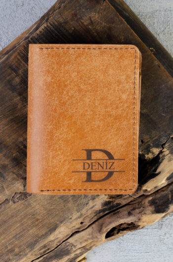 Kişiye Özel İsimli El Yapımı Hakiki Deri Taba Cüzdan Kartlık - Grain Slim