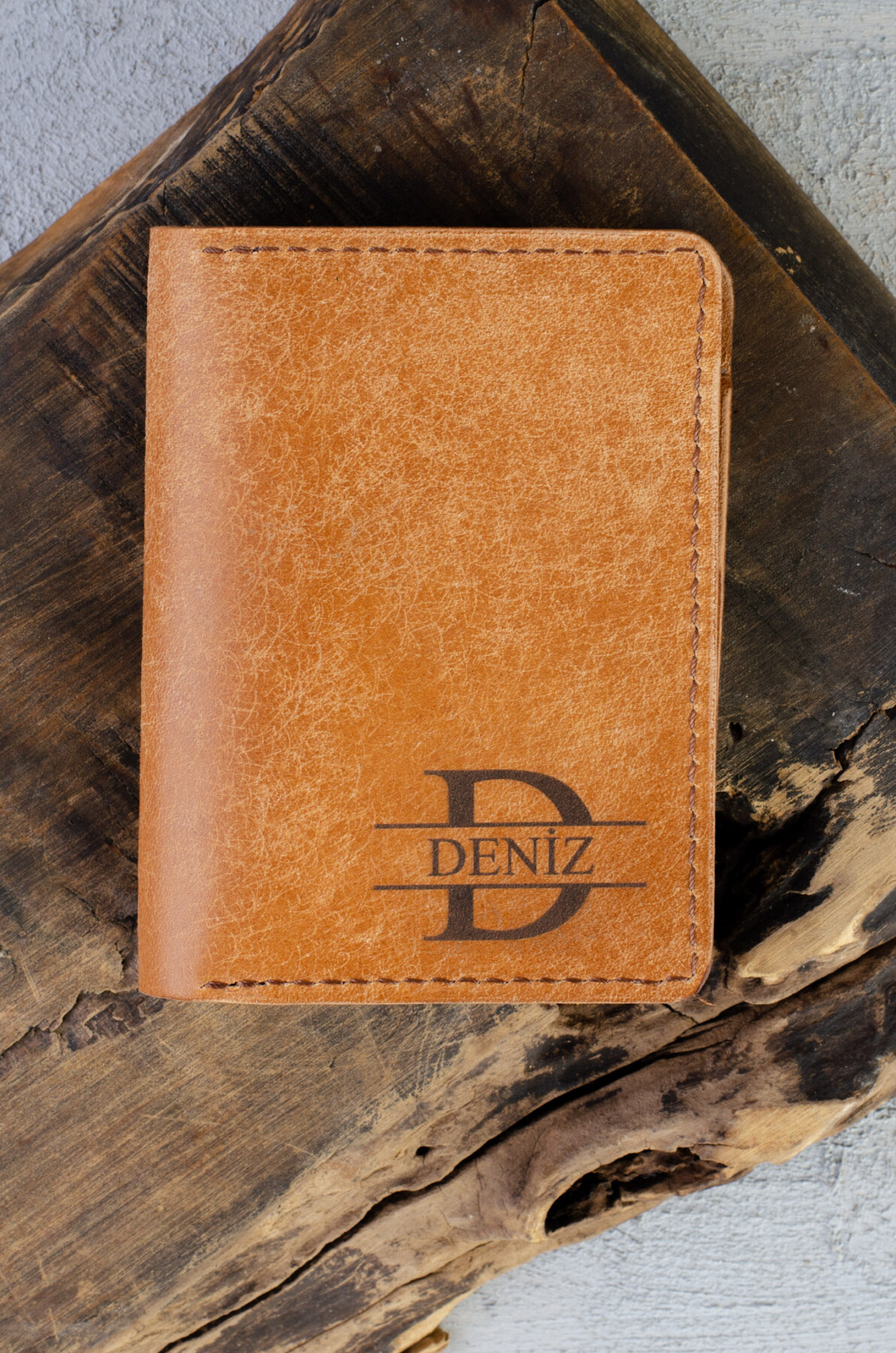 Kişiye Özel İsimli El Yapımı Hakiki Deri Taba Cüzdan Kartlık - Grain Slim