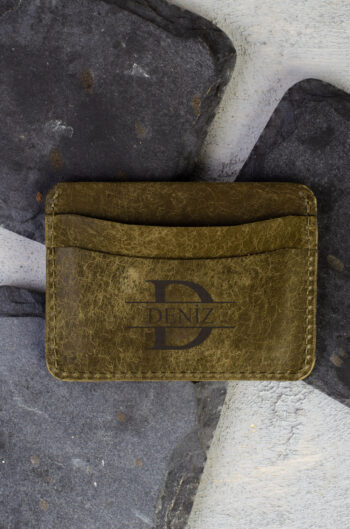 Kişiye Özel İsimli El Yapımı Hakiki Deri Yeşil Kartlık - Grain Minimal